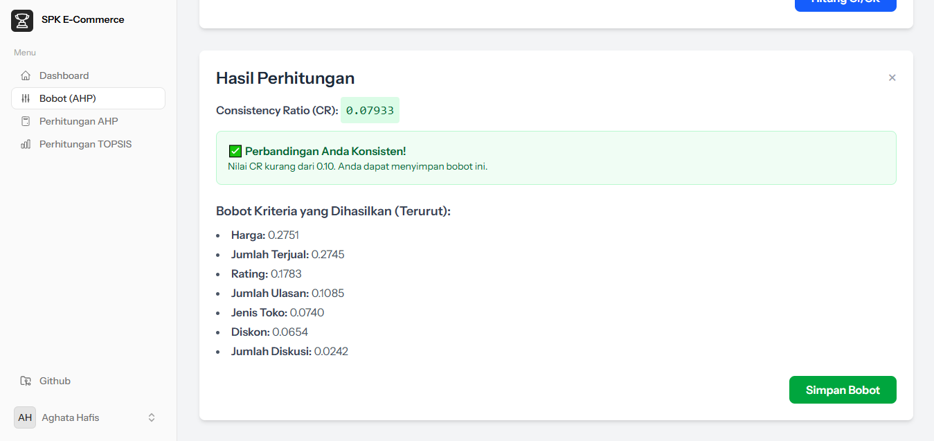 Contoh Halaman Pembobotan AHP
